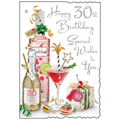 Image of Jonny Javelin Female Age 30 30th Birthday Wishes Card Gin Cocktails Champagne Present