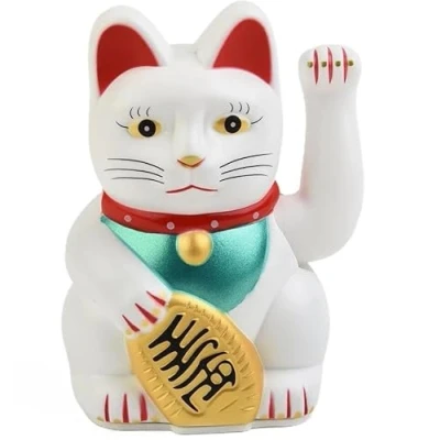 Image of THP DEALS 5 Inch Lucky Waving Cat, Japanese Cat Large Gold Hand Paw Up Wealth Prosperity Welcoming Good Luck Feng Shui Decoration, for Fortune (White)