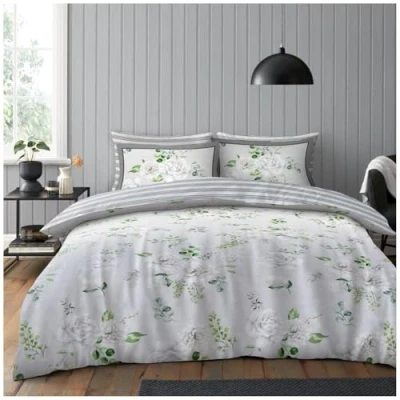 Image of GC GAVENO CAVAILIA Floral Quilt Cover Set, Breathable Reversible Striped With Matching Pillowcases, Botanical Bedding Bed Set Double, Multi
