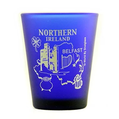 Image of Northern Ireland Belfast Cobalt Blue Frosted Shot Glass