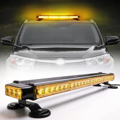Image of ROUTEKING Strobe Flashing Light Bar 26.5&quot; 54 LED Double Side High Intensity Automotive Warning Beacon, 12 24V Emergency Lights with Magnetic Base, for Vehicles Car Truck Roof (Amber)