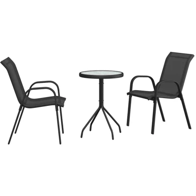 Image of vidaXL 3 Piece Garden Bistro Set Black Textilene and Steel