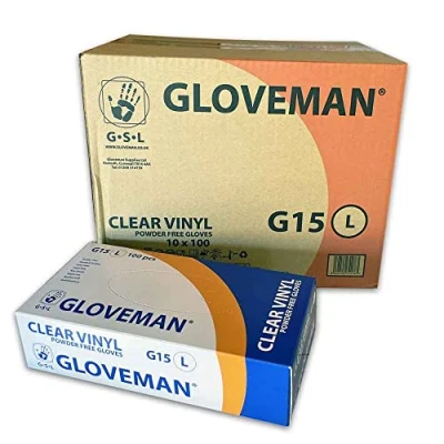 Image of Vinyl Gloves Powder Free, Non Latex and Clear, 1 Case (10 Boxes of 100 Gloves, 1,000 Total) (Large)