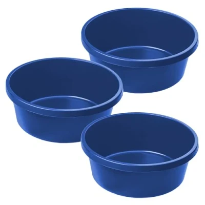 Image of KADAX Round Mortar Tub 11 L, Plastic Bucket for Construction Site, Garden, Large Washing Up Bowl, Durable Container Cement (Blue, Set of 3)