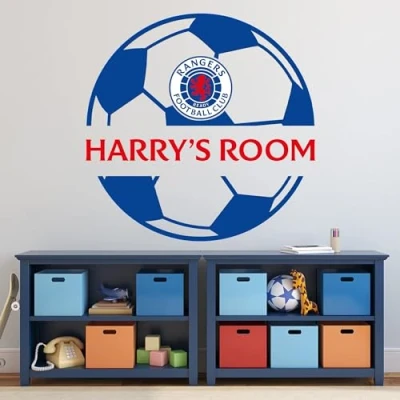 Image of Rangers Wall Sticker Ball and Personalised Name Football Art (90cm Width x 90cm Height)