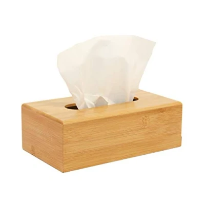 Image of OSCO Bamboo Rectangular Tissue Box Holder Napkin Dispenser Cover Tissues Not Included H8.5 x W25 D14 cm