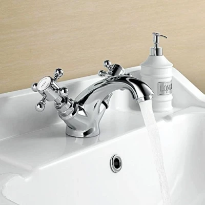 Image of Home Standard Clyde Traditional Mono Hot and Cold Basin Mixer Tap Chrome Ball Cross Head Singe Faucet