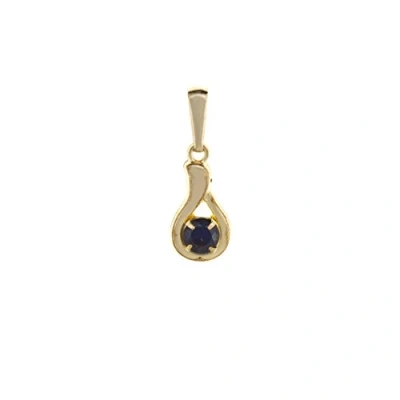 Image of Funkyrox 9ct Yellow Gold curl shape teardrop with real Sapphire stone pendant/without chain/Gift box