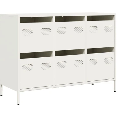 Image of vidaXL sideboard white steel 101.5x39x73.5 cm modern storage cabinet for home and office