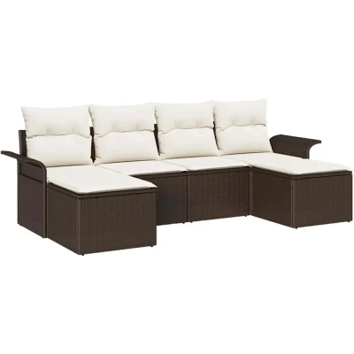Image of vidaXL 6 Piece Garden Sofa Set with Cushions Brown Poly Rattan