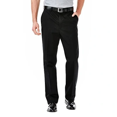 Image of Haggar Men&#039;s Work to Weekend Hidden Expandable Waist No Iron Flat Front Pant, Black, 36W x 31L