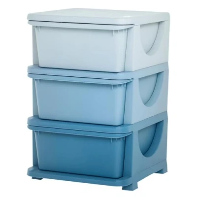 Image of HOMCOM Kids Storage Units with 3 Drawers Tier Chest Vertical Dresser Tower Toy Organizer for Nursery Playroom Kindergarten Blue