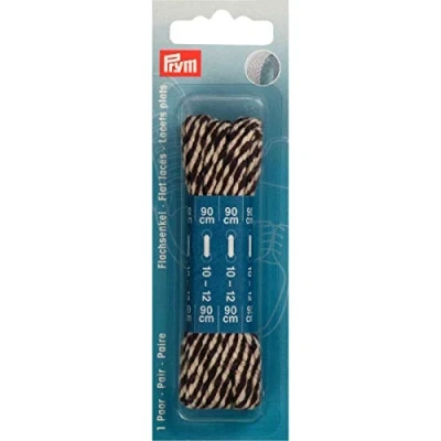 Image of Prym Flat Laces, Brown, Beige, 90 cm x 8 mm, Braun/Beige, 2 Stück