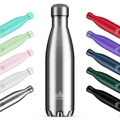 Image of Mont Clair l&#039;O Stainless Steel Water Bottle, Vacuum Insulated BPA Free, 12h Hot &amp; 24h Cold Drinks, Metal Bottle 1L Leakproof, Ideal for Adult, Kids, Running Silver