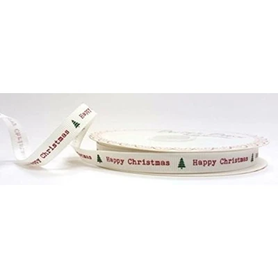 Image of Bertie&#039;s Bows Happy Christmas Print 9mm Grosgrain Ribbon on a 3m Cardboard Roll