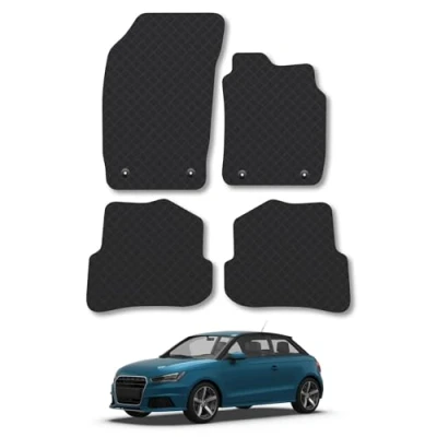 Image of Rubber Car Mats Compatible with Audi A1 (2010 2019) Tailored Fit Floor Set Accessory Black Custom 4 Pieces Clips Anti Slip Backing, Heavy Duty &amp; Waterproof