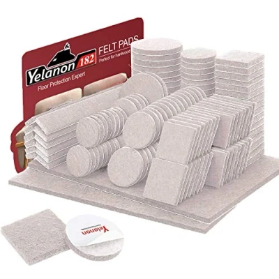 Image of Yelanon Felt Furniture Pads 182 Pcs Self Adhesive, Chair Pads, Anti Scratch Floor Protectors for Feet Legs, Hardwoods Floors, Beige