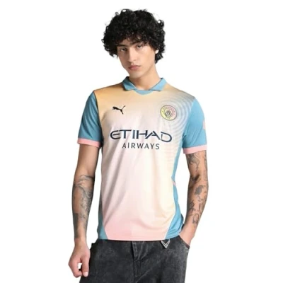 Image of Puma Manchester CITY Fourth Replica Club wear, Men&#039;s, Size: XL, Light pink/blue