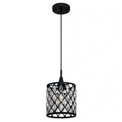 Image of 63627 Waltz One Light Indoor Pendant, Matte Black Finish with Crystals