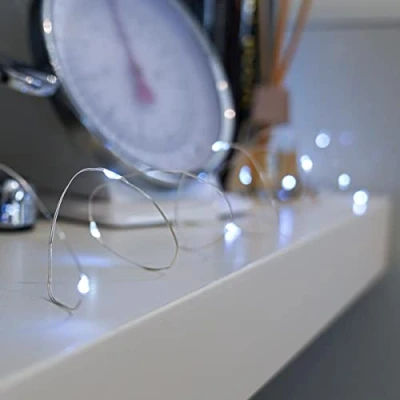 Image of Festive Lights Outdoor Micro Battery Powered 50 LEDs Silver Wire White