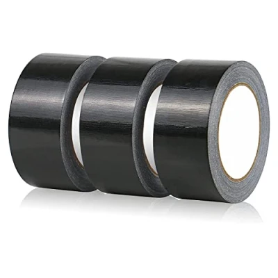 Image of Gaffer Tape Black 48mm x 45m (Pack of 3) Strong Duct Heavy Duty Adhesive Cloth Tape, Super Sticky And Waterproof Gaffa