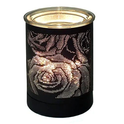 Image of Electric Scented Oil Burner and Wax Tart Melter Aroma Fragrance Diffuser Lamp with Black Rose Design