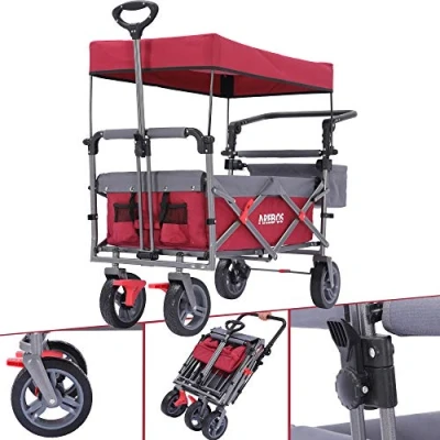 Image of Arebos Handcart Premium Foldable with Roof Transport Trolley Up to 100 kg Front and Rear Brakes