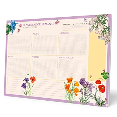 Image of Grupo Erik Spanish Version Botanical Wild Flowers A3 Desk Pad with Daily, Weekly and Monthly Calendar Desktop Planner Note 54 Undated Tear Off Sheets 11.7 x 16.5 inch To Do List