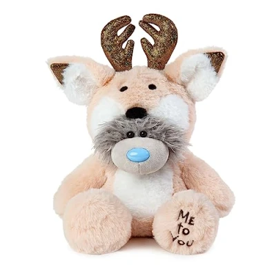 Image of Me to You Tatty Teddy Bear Wearing Reindeer Costume in a Gift Box Official Collection, Blue,grey,red,white