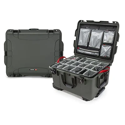Image of Nanuk Wheeled Series 960 Lightweight NK 7 Resin Waterproof Hard Case with Padded Dividers and Lid Organizer, Olive