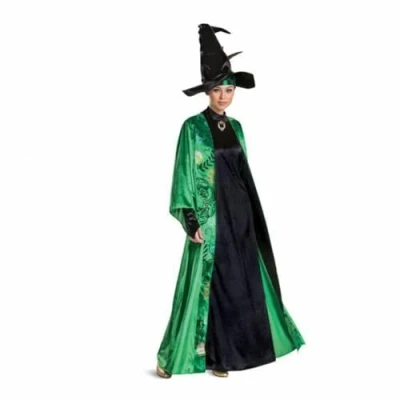 Image of Disguise 116049F Professor Mcgonagall, Official Deluxe Harry Potter Wizarding World Costume Dress and Hat Adult Sized, Multicolored, X Large