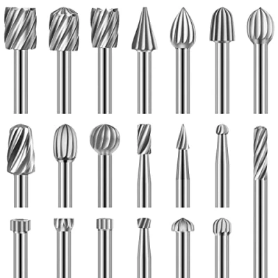 Image of Engraving Router Bit Carving Bits, 20 PCS HSS Rotary Tool Accessories Bits Burr Set with 1/8’’(3mm) for DIY Woodworking, Carving, Engraving, Drilling