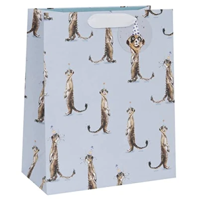 Image of Glick Luxury Gift Bag, Meerkat Large Celebration Birthday Bag Animals, Meerkats Wrap 260x315x135mm, Multi Colour
