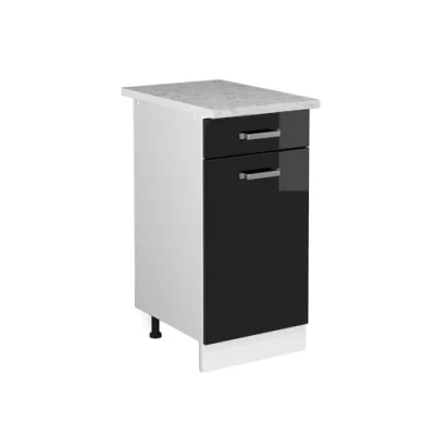 Image of Vicco Kitchen base cabinet Raul, Black high gloss/White, 40 cm, WT Marble