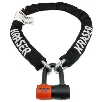Image of KRASER KR50150 High Security Anti Theft Chain Lock for Motorcycles + Mini U Disc ø13.5/0.53in, SRA Approved, Fully Tested Versatile Motorcycles, Scooters, Parking Anchor 150cm/4,9ft Long