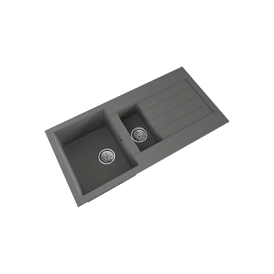 Image of 101cm Kitchen 1.5 Bowl Composite Inset Sink with Overflow &amp; Drainer Matt Grey