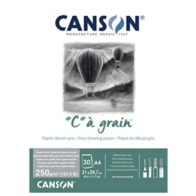 Image of Canson &quot;C à Grain A4 250g Mottled Grey Drawing &amp; Sketching Paper Pad, 30 Sheets, Fine Medium Texture, Glued on Short Side, Ideal for Professional Artists