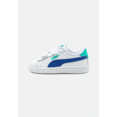 Image of PUMA Unisex Baby Smash 3.0 L V INF Sneaker, White Vivid Blue Aquatic, 4 UK Child