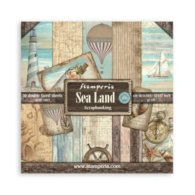 Image of Stamperia International KFT Paper Pad 10 Sheets Double Sided Sea Landscape, Multicoloured, 30.5 x (12&quot; 12&quot;),SBBL37