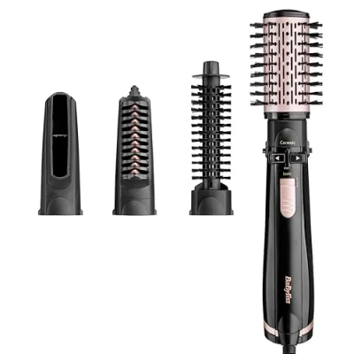 Image of BaByliss AS200E brush &amp; Style Ionic rotating hot air set, 1000 watts, 4 attachments, black, 5 piece set