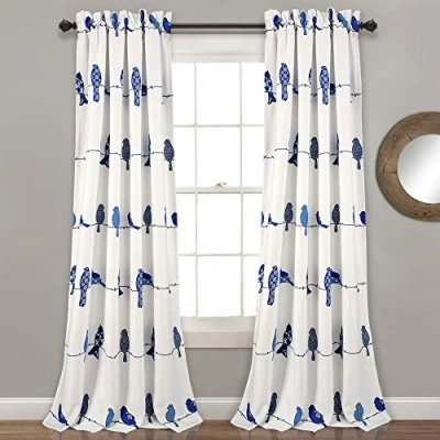 Image of Lush Decor Rowley Birds, Polyester, Navy, 52&quot; W x 84&quot; L (Pack of 1)