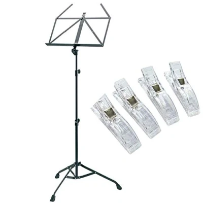 Image of K&amp;M 107 Music Stand Black + Keepdrum Clips Set of 4