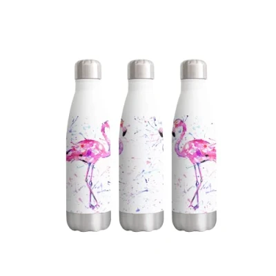 Image of Vixar Flamingo Animals Watercolour Rainbow Art Bottle Double Wall Insulated Stainless Steel Sport Drinks 500ml White Gift Ideal for School Work Office Oudoor Sports Keeps Hot and Cold