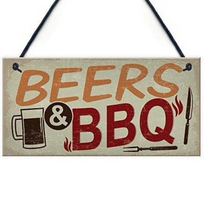 Image of RED OCEAN BEERS BBQ Novelty Hanging Garden Sign Barbeque Man Cave Shed SummerHouse Plaque Dad Grandad Friendship Gift For Him