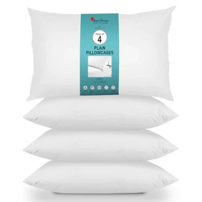 Image of Housewife Pillowcases 4 Pairs 100% Microfibre Bed Pillow Standard Size 75x50 cm Super Soft, Hypoallergenic Pillowcase Envelope Closure Wrinkle, Fade &amp; Stain Resistant White