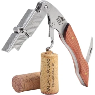 Image of DSL Wine Opener Corkscrew, Professional Waiters Friend Bottle Opener, Foil Cutter, Beer Multi Purpose Key Tool with Dual Hinge Fulcrum