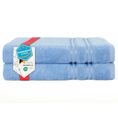 Image of Hammetex Set of 2 Bath Towels, 100% Cotton, Premium Quality, Large, 70 x 140 cm, Soft Absorbent, Quick Drying Mustard