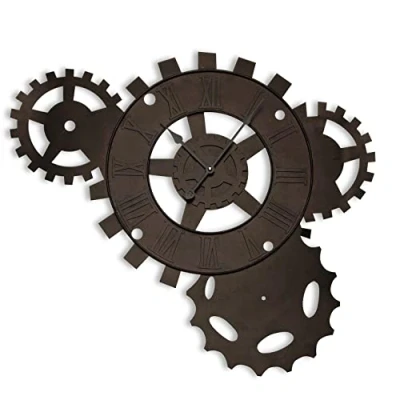 Image of Versa Volga Silent Decorative Wall Clock for Kitchen, Living, Dining Room, Industrial Style with Gear Detail, Dimensions H 71 x W 5 D 51 cm, Metal, Black, Oxide, Medidas (Al L an) cm