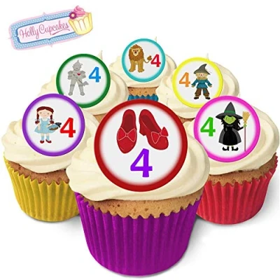 Image of 24 Pre Cut Edible Wafer Cake Toppers: Wizard of Oz 4th Birthday