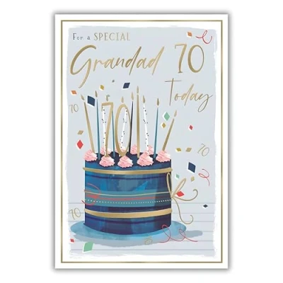 Image of Special Grandad 70th Milestone Birthday Card Age 70 Balloons, Cake and Champagne with a Foil Finish by ICG